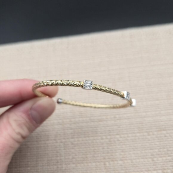 6.5 Inch Gold Over Sterling Silver Cubic Zirconia Gems Cuff Bracelet B873 - Picture 3 of 7